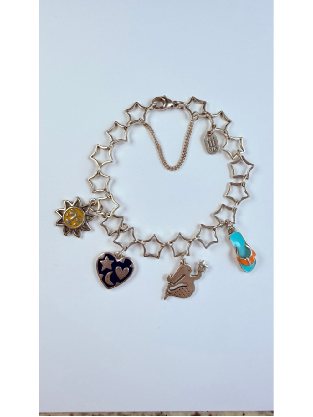 James Avery Mermaid, Heart, Sun & Flip Flop Charm 925 Sterling Silver Bracelet